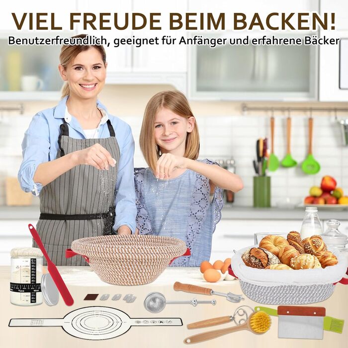 Набір для випічки хліба: корзини для бродіння, скребок для тіста, sling для хліба та міксер. Комплект для початківців