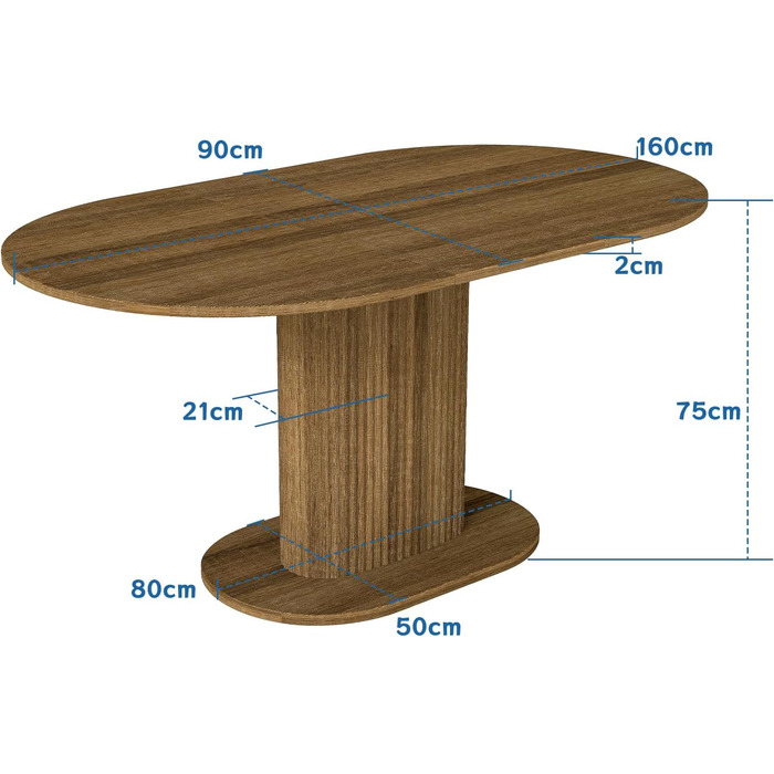 Овальний обідній стіл WAFTING Modern, для 4-6 осіб, 160x90x75 см, з імітацією горіха