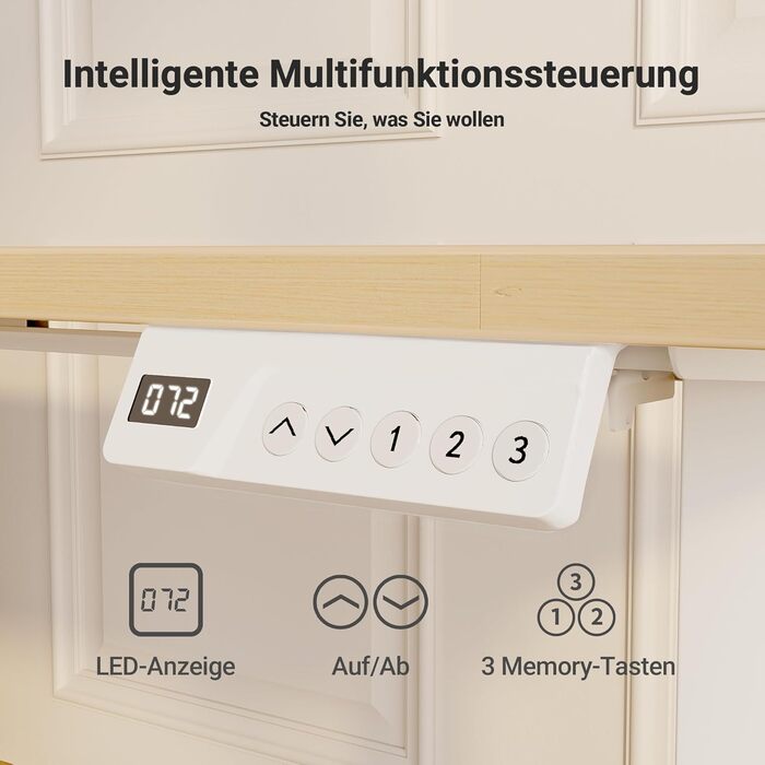 Електричний стіл Claiks з регулюванням висоти 120x60 см, з 3 функціями пам'яті, 2 гачками, бежевий