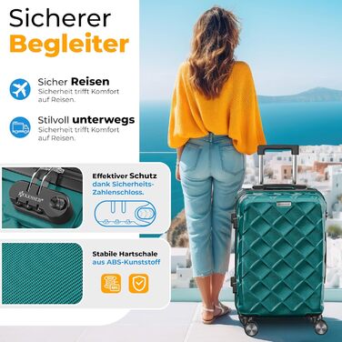 Набір валіз KESSER з 4 предметів, жорсткий корпус ABS, кодовий замок, ваги для багажу та дорожня сумка, колеса 360°, колір Petrol