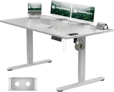 Регульований стіл за висотою 140x80 см з USB-C зарядкою, органайзером для кабелів, пам'яттю положень, білий (сірий)