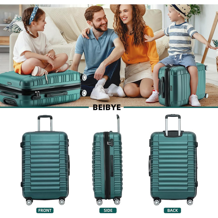 Дитячий валіза-тролей Beibye з жорстким корпусом, набір (Турквіс, Темно-зелений)