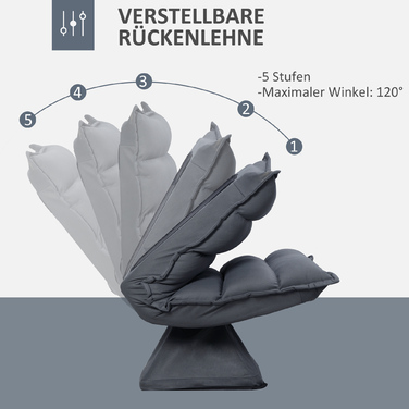 Крісло-релакс з обертовим сидінням, регульованою спинкою, м'якою оббивкою та дихаючою тканиною, темно-сірого кольору, розміром 62 x 70 x 95 см