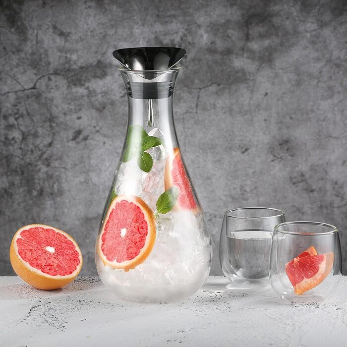 Скляна джезве (карафа) Ecooe 1.5 л з нержавіючою кришкою. Скляний глечик з боросилікатного скла для гарячих/холодних напоїв, DIY напоїв, соків, молока, чаю, кави.