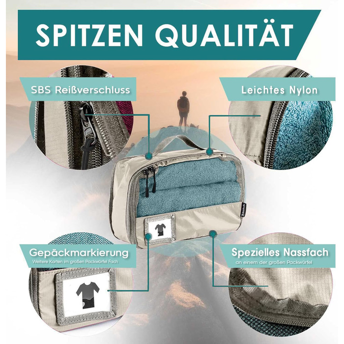 Набір компресійних органайзерів для одягу в дорогу Packing Cubes, 8 предметів, бежевий — легкі сумки-пакувальники для валізи та рюкзака