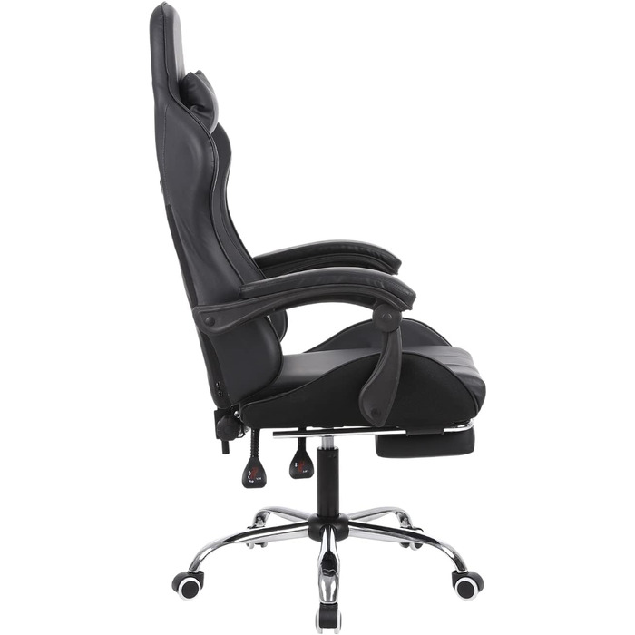 Офісне крісло Panana Gaming Chair Ергономічне з регульованою поперековою подушкою, подушка, штучна шкіра, м'який підлокітник Стілець Стілець (чорний)
