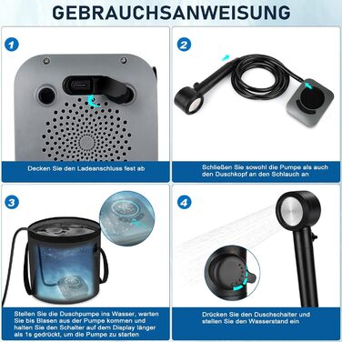 Портативна душова кабіна для кемпінгу Spopal з акумулятором 8000mAh, насосом та індикатором температури. Комплект для відпочинку на природі, автомийки, пляжу, подорожей та догляду за тваринами (сірий)