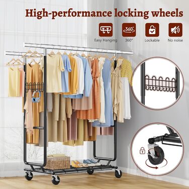 Стійка для одягу на колесах FAVOOOSTY, металева, мобільна, до 200 кг, чорна, 2 стійки
