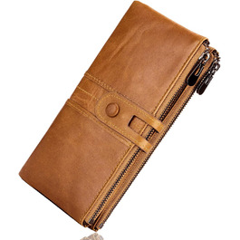 Вінтажний гаманець ROULENS шкіряний, RFID-захисний гаманець багато відділень, гаманець Жінки з 13 слотами для карт з кишенею мобільного телефону, коричневий, великий