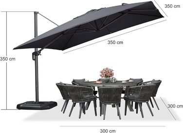 Парасолька від сонця PURPLE LEAF 350x350 см, велика садовий ампельний зонт з рукояткою, поворотом на 360° та хрестою основою для тераси та балкона, сіра