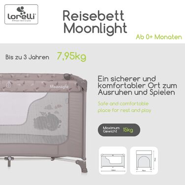 Lorelli Babybett und Laufstall Moonlight 2 в 1: дитяче ліжко-манежа з боковим входом, для дітей до 15 кг, розкладне, з транспортною сумкою, рожевий колір