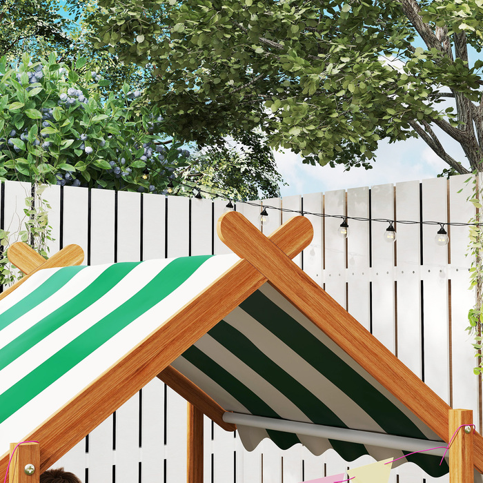 Дитячий пісочниця-будиночок із сонцезахистом, комплект іграшок, оброблена масивна деревина, 124 x 116 x 146 см, зелений