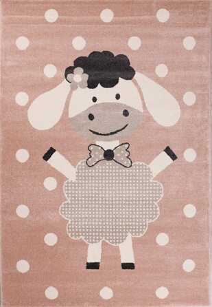 Килим VIMODA для дитячої кімнати - пухнастий килим із зображенням щасливої овечки рожевого кольору для дитячої кімнати, розміри 160x230 см