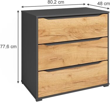 Комод Vicco Ruben, 80,2x77,6 см, 3 шухляди, Дуб Goldkraft