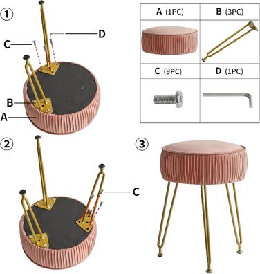 Крісло-пуф IBUYKE з оксамиту, рожеве, 30x30x46 см, з металевими ніжками