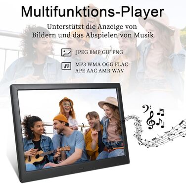 Цифровий фоторамка TSITSC 8.7 дюйма, IPS-дисплей 1024*768, календар, музика, фото- та відеоплеєр, підтримка USB/SD, з пультом ДУ (Чорний)