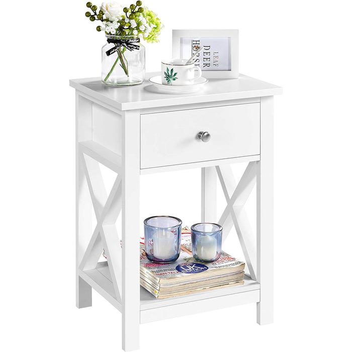 Журнальний столик Yaheetech з шухлядою та полицею, білий, для вітальні та спальні, скандинавський дизайн
