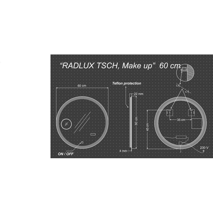 Дзеркало для ванної кімнати з підсвічуванням LED, діаметр 90 см. Кругле дзеркало для ванної кімнати з LED-підсвічуванням, нейтральний колір світла 4000K. Без додаткових функцій.