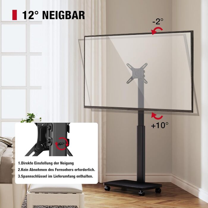 Підставка для телевізора мобільна з дерев'яною основою, поворотна, для TV 19-42 дюйми, чорна, до 20 кг, VESA 200x200 мм