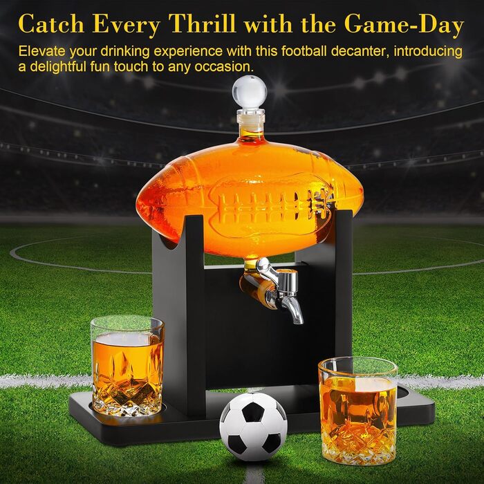 Набір для віскі з футбольним декором для чоловіків: лікерний набір з 2 склянками + 2 охолоджувачами, 1,3 л, подарунок для батька, чоловіка, друга