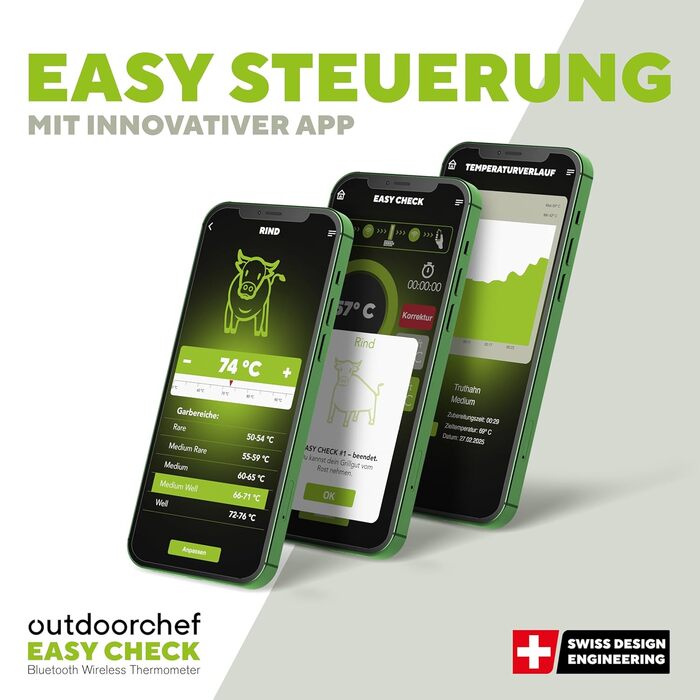 Термометр для гриля Outdoorchef Easy Check Quadro з Bluetooth, 4 датчики, 200м, миюча посудомийній машині, з магнітною док-станцією