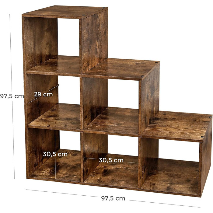 Стелаж VASAGLE для книг та зберігання, 6 відділень, для офісу, вітальні, спальні, в стилі рустік, колір: коричневий