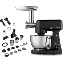 Кухонна машина MEDION MD12600: м'ясоподрібнювач, 4.6л чаша з нержавіючої сталі, тихий DC-двигун, 800 Вт, набір дисків для тертя, шинкування та нарізання, сенсорний дисплей, міксер, тістоміс