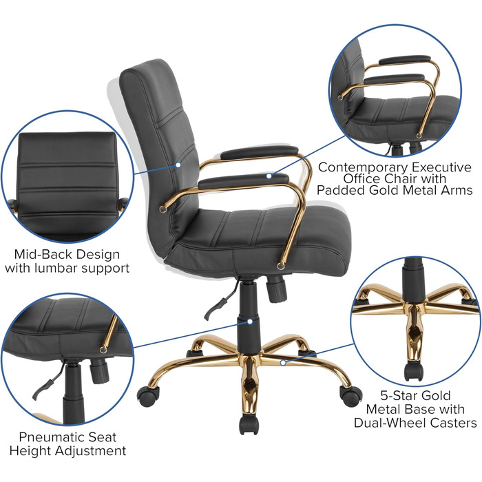 Офісний крісло Flash Furniture - крісло для шефа, біле шкіряне, з червоно-золотим каркасом, 61x58,5x103,5 см