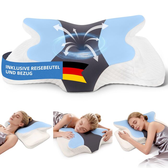 Ортопедична подушка для шиї з memory foam - для тих, хто спить на боці, знімний чохол, що охолоджує, для дорослих