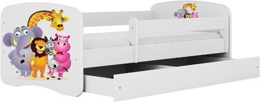 Дитяче ліжко Bjird Молодіжне ліжко 70x140 80x160 80x180 біле з матрацом із захистом від падіння, шухлядою та рейковою основою Дитячі ліжка для дівчаток та хлопчиків - Zoo 180 см