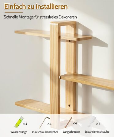 Полиця настінна SUMGAR з дерева, плаваюча, три яруси, 50x58 см (біла/дерево) для вітальні, спальні