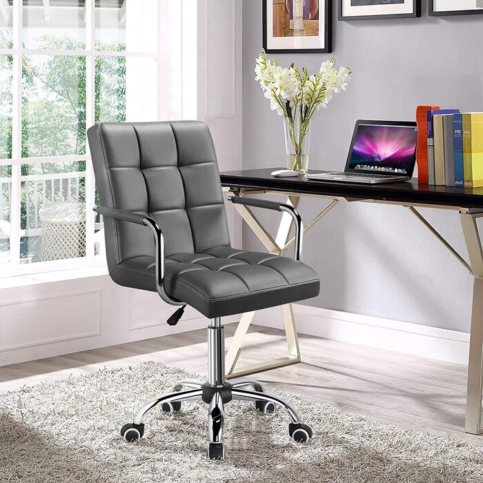 Офісне крісло Yaheetech, стілець для робочого столу, обертовий стілець, робочий стілець зі знімними підлокітниками, регульованими по висоті, зі штучної шкіри (сірого кольору)