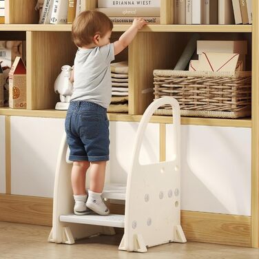 Дитячий табурет Hoopyosms Tritthocker з ручкою, сірий. Безпечний, з 2/3 сходинками для ванної, кухні та туалету