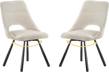 Обідні крісла поворотні, комплект 2 шт., матеріал - кашмір-бавовна, чорні металеві ніжки, для кухні, вітальні, їдальні (Бежевий)