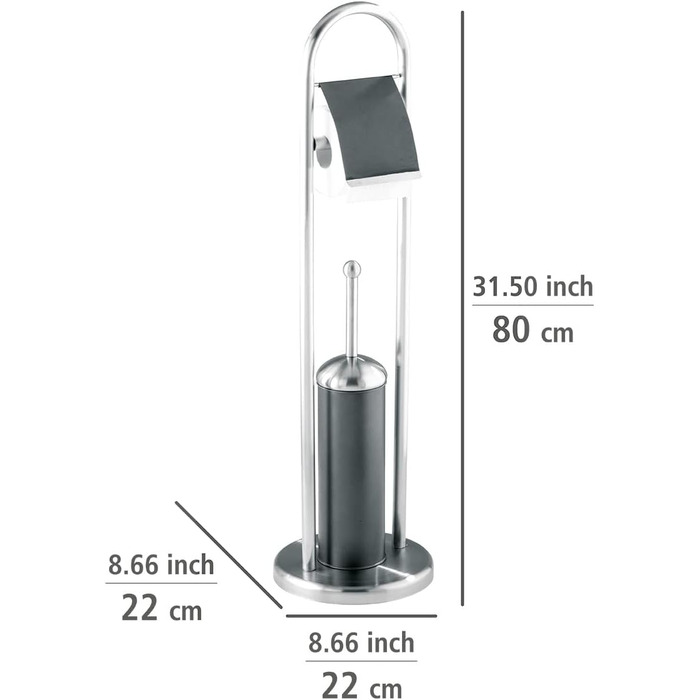Підлоговий комплект для унітазу Adrano нержавіюча сталь - Тримач йоржика для унітазу, нержавіюча сталь, 22 x 80 x 22 см, антрацит