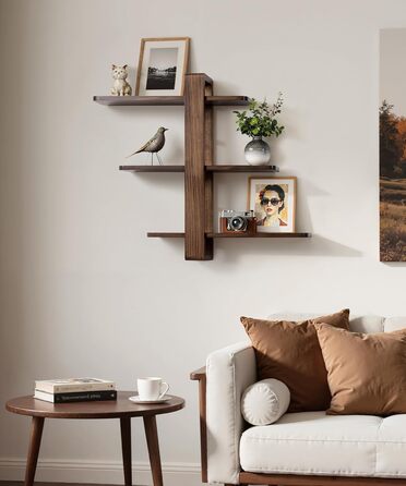 Полиця настінна SUMGAR з дерева, плаваючі полиці, 3-ярусна, декоративна, для вітальні, спальні, колір горіх, 50x58 см