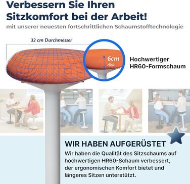 Ергономічний офісний стілець-хокер з регулюванням висоти та ефектом балансування, помаранчевий (55-80 см). Тест-переможець! Стілець для стоячої роботи