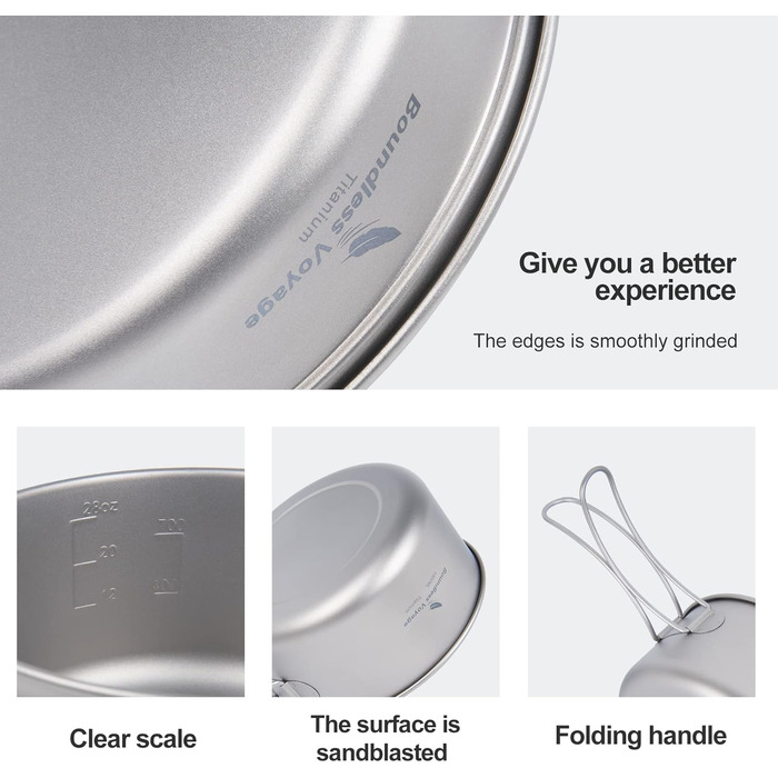 Набір посуду iBasingo Titan для кемпінгу та подорожей (1000мл казанок + 500мл миска) з розкладним ручками, кухонні аксесуари для піших прогулянок, трекінгу та подорожей Ti2042C