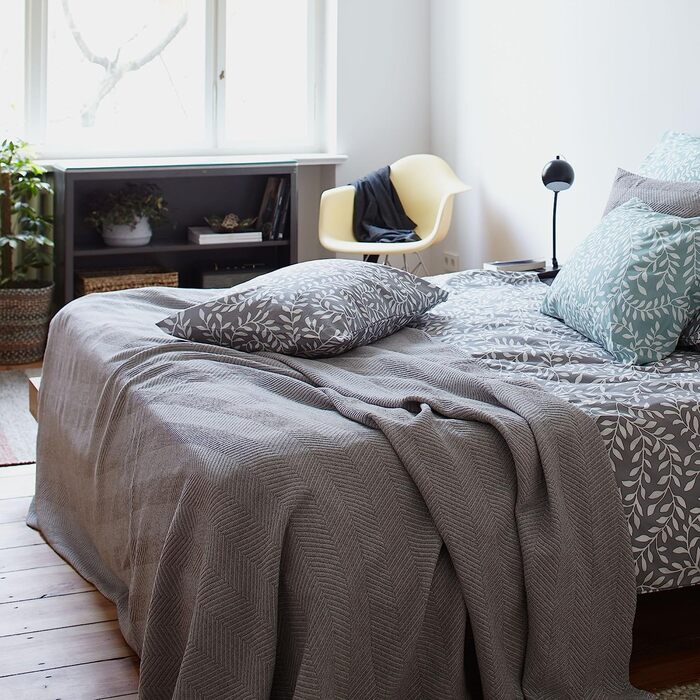 Покривало URBANARA Lixa-100 чиста бавовна, текстурований ялинкою-275x265 см, покривало, ковдра, покривало для ліжка, покривало для дивана, Бавовняна ковдра (бежеве, 180 х 230 см)