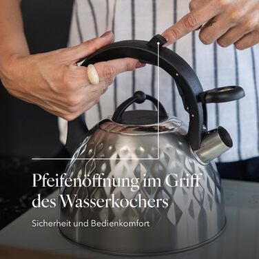 Чайник FLORINA Fenny Satin Induktion 2.5L з нержавіючої сталі, Cool-Touch, сучасний дизайн