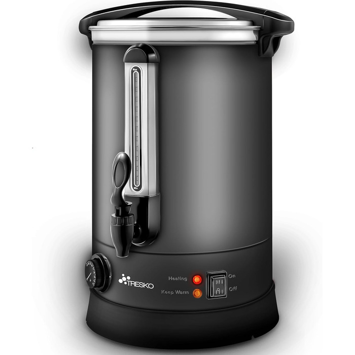 ТресКо® Електричний казанок для глінтвейну на 30 літрів / 2500 Вт з нержавіючої сталі. Електричний нагрівач для глінтвейну, гарячих напоїв та гарячої води. (30 літрів, сірий)