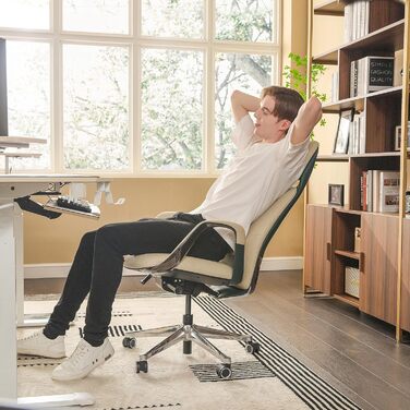 Ергономічне крісло EUREKA для офісу та дому: шкіряне, регульоване, для роботи, бізнес-крісло, дихаюче, комфортне, для керівника, білий колір