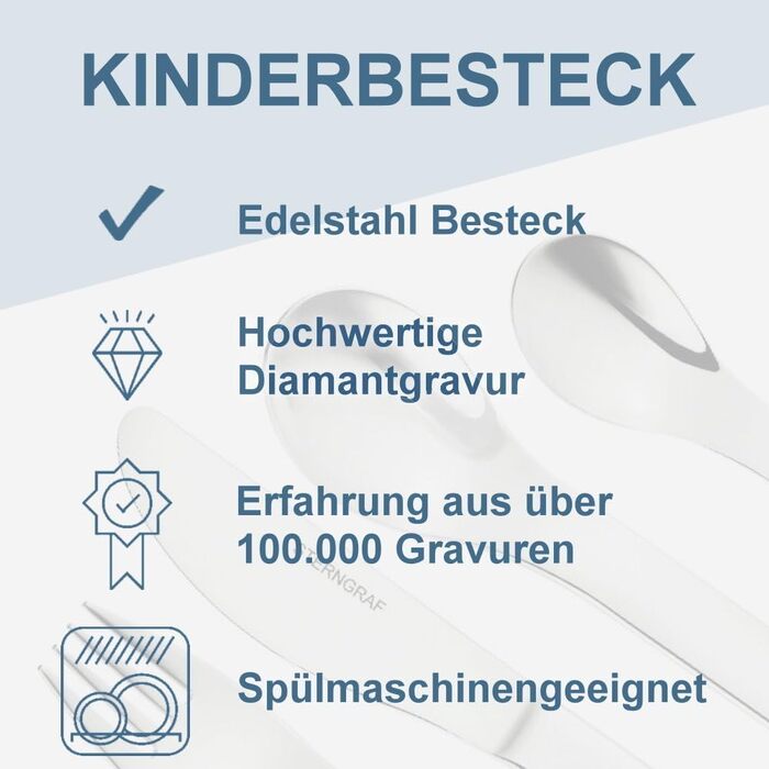 Дитячий столовий набір Kinderbesteck з гравіюванням 'Трактор + Ім'я' 4шт, персоналізований - набір для народження, хрещення