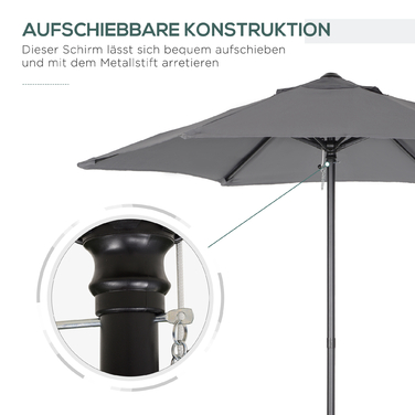 Outsunny Parasol Ø196 см, поворотна парасолька з функцією складання, шестикутна балконна парасолька пляжна парасолька вітрозахисна стабільна ринкова парасолька з колінчастою парасолькою для захисту від сонця для пляжу Балконний сад, темно-сірий