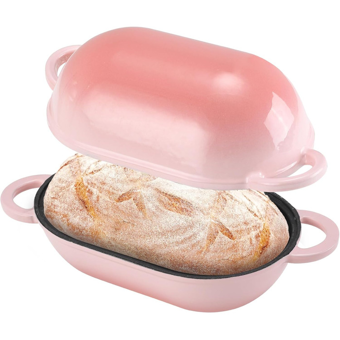 Форма для випікання хліба з кришкою Gusseisen, 23 см, емальована чавунна форма, 2.75 л, підходить для духовки (переливи синьо-зеленого та рожевого кольорів)