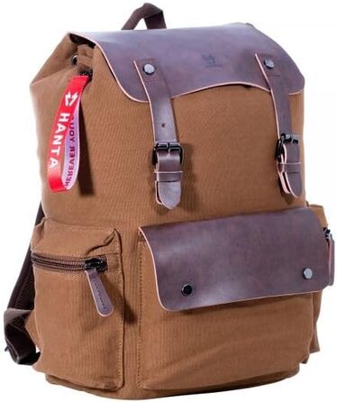 Рюкзак Hanta Nature Backpack Canvas 25L зі шкіри та брезентової тканини туристичний рюкзак для екскурсій, кемпінгу, повсякденний рюкзак для чоловіків та жінок зі шкіряними ременями та блискавкою (коричневий)