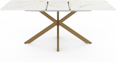Розсувний обідній стіл Alix з мармуровим ефектом, 160-200 см, для 6-10 осіб, з ніжками-павуком, Металевий, Золотистий