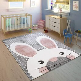 Дитячий килимок Paco Home Контурний виріз для дитячої кімнати Cute Bunny Grey Cream Pink, Розмір Ø 120 см Круглий