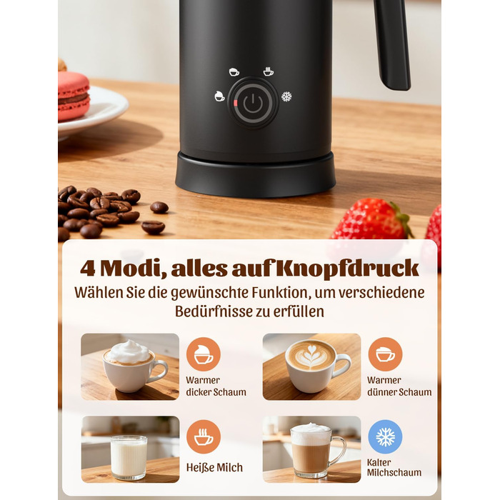 Електричний спінювач молока YISSVIC 4-в-1: автоматичний, 500W, антипригарне покриття, для капучіно, лате, макіато