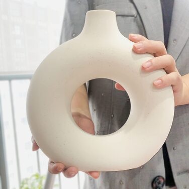Ваза CABT для татусівкерамічна ваза біла ваза для пончиків кругла ваза для або біла кругла ваза ваза Абстракція блакитна ваза для Мотики офісний декор,ваза (l, бежевий)